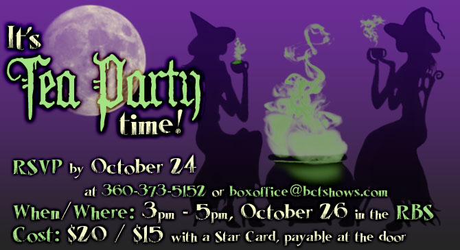 Two witches drinking teat from a cauldron under a full moon